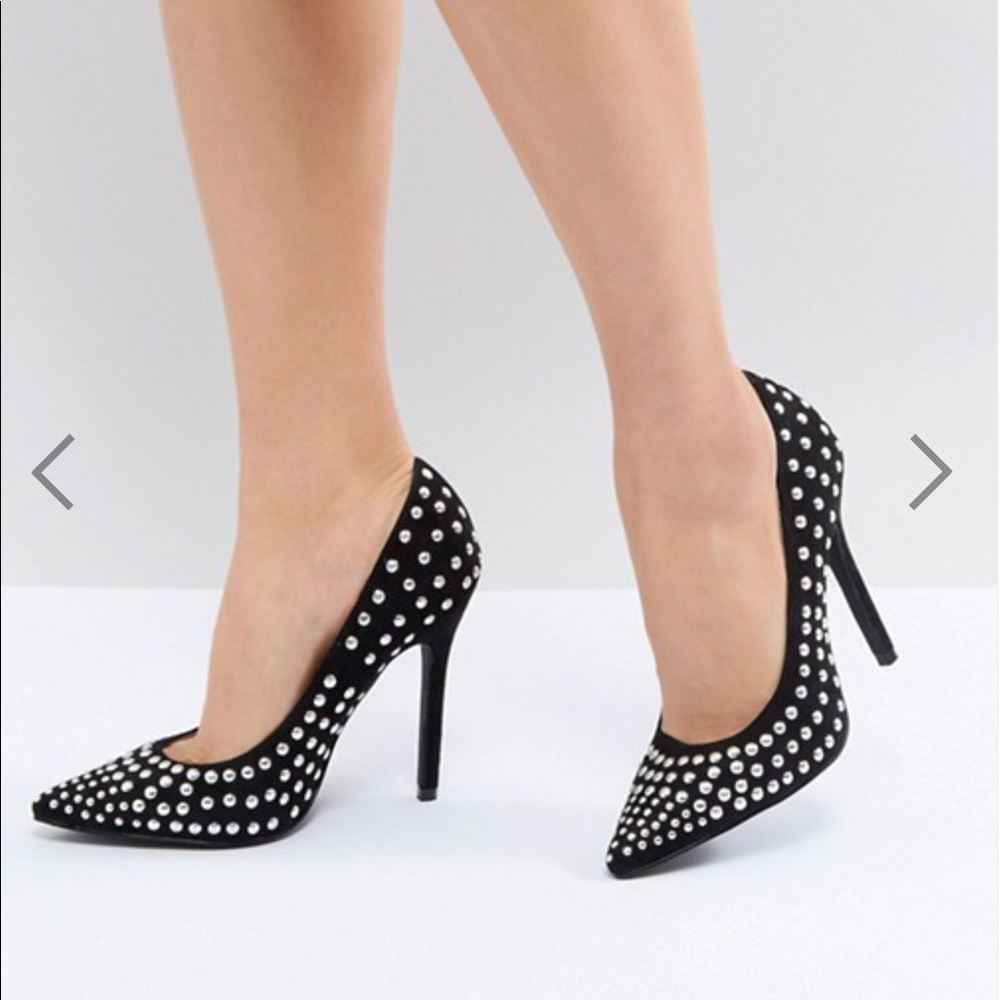 RAID Katie Black Studded Block Heel Pumps